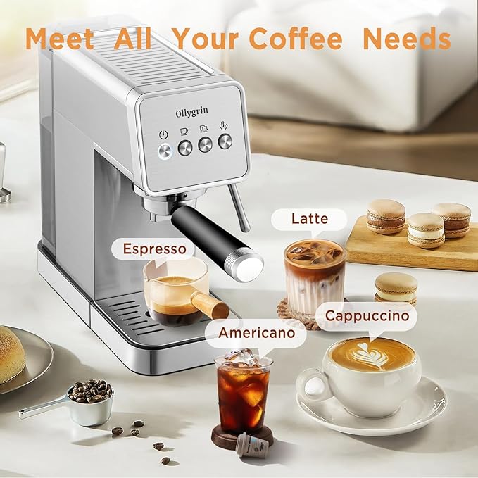 Espresso Machine,15 Bar Semi-Automatic Espresso Maker with Milk Frother,Compact Stainless Steel Coffee Machine with 40oz Removable Water Tank for Cappuccino,Latte, Americano,Sliver for Home