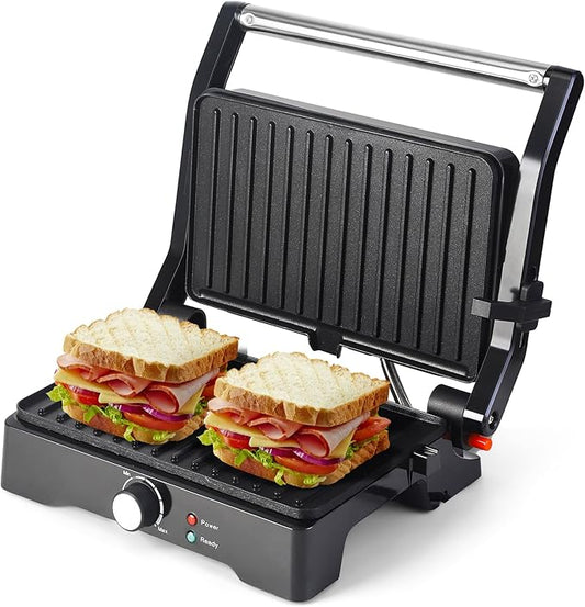 Panini Press Grill Sandwich Maker, Large Electric 3 in 1 Panini Sandwich Maker Grill, Open 180 Degrees for Grill Indoor, Perfect for Grilling Steaks, Burger, Sandwich,Non-stick Pan, Black
