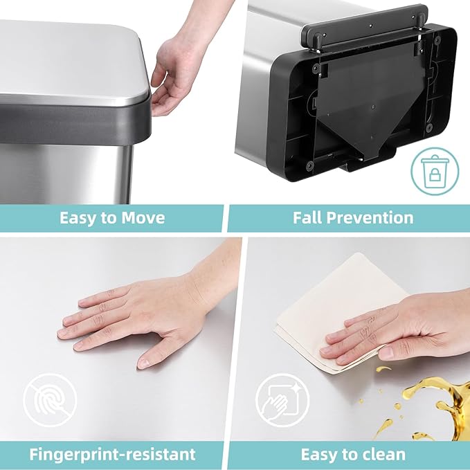 Garvee 19 gal Dual Compartment Trash Can, Stainless Steel Kitchen Garbage Can, 2 x 36 L Two Compartment Trash Bin with Soft-Close Lid and Foot Pedal for Kitchen Home Office