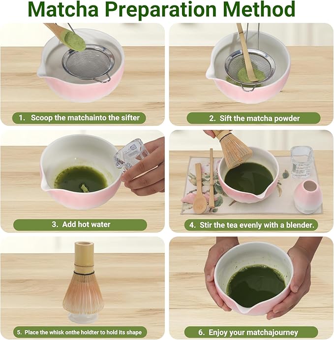 Matcha Whisk Set Pink – 10 Pcs Matcha Set Whisk and Bowl – Ceremonial Matcha Kit, Matcha Starter Kit & Accessories – Japanese Matcha Set Gift for Tea Ceremony and Matcha Lovers