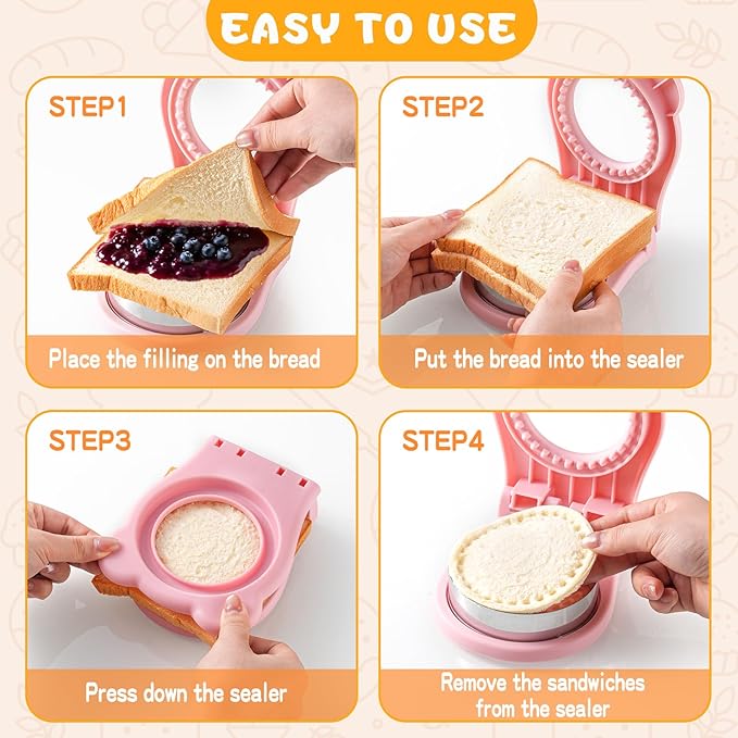 2 Pack Sandwich Cutters For Kids Lunch，Home DIY Round& Square Crustless Sandwich Cutter, 3.7 Inches Sandwich Sealer for Breakfast Lunch, Pink and Yellow