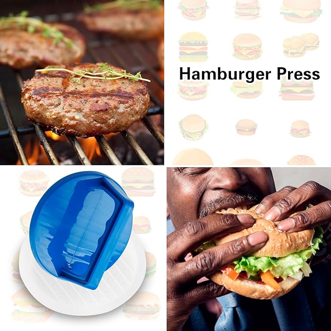 Burger Press Patty Makers, Round Non-Stick Stuffed Hamburger Press Accessories Smashed Hamburger Press Patty Burger Meat Sausage Beef Makers Mold Kitchen Gadgets for Grilling (2 Pack, Blue)