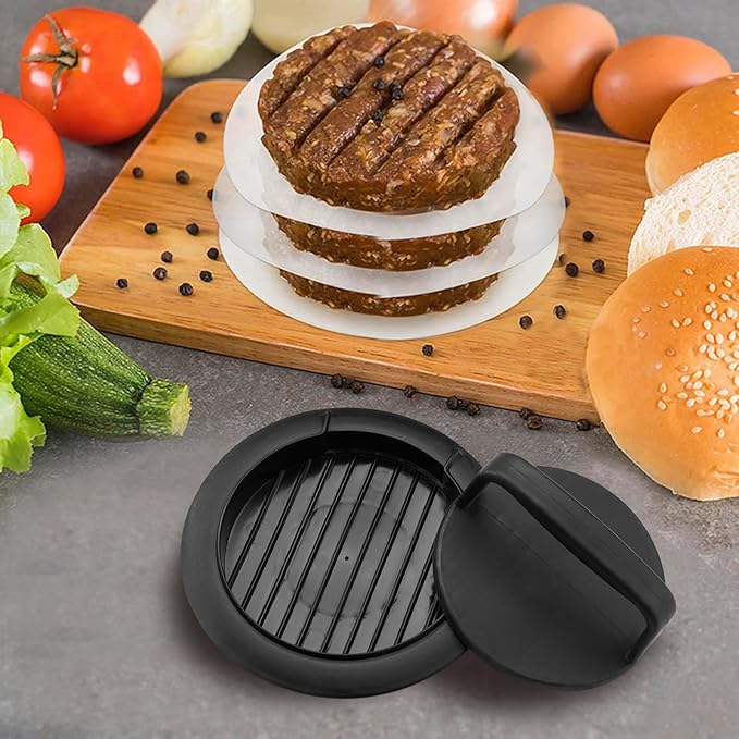 Burger Press Patty Maker, Round Non-Stick Stuffed Hamburger Press Accessories Smashed Hamburger Press Patty Burger Meat Sausage Beef Maker Mold Kitchen Gadgets for Grilling (1 Pack, Black)