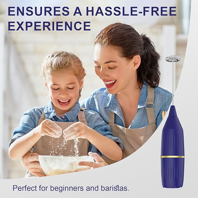 Cordless Milk Frother Handheld | Easy Clean, Detachable | Multi-Functional Drink Mixer for Coffee, Matcha, Eggs | Compact & Portable | Gift (Blue)