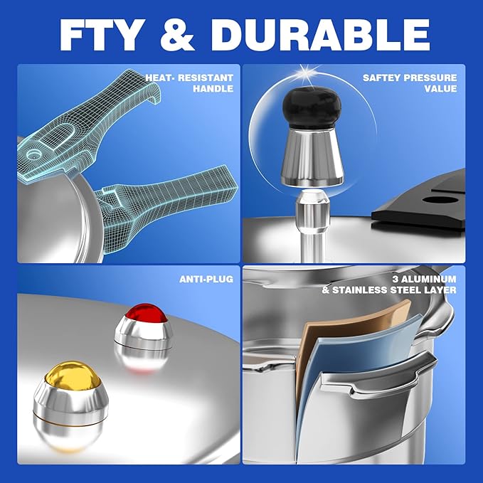 WantJoin 6Qt Aluminum Pressure Cooker w/Release Valve & Multiple Protective Devices,Pressure Canner Compatible with Gas & Induction Cooker,Canner Rack Included