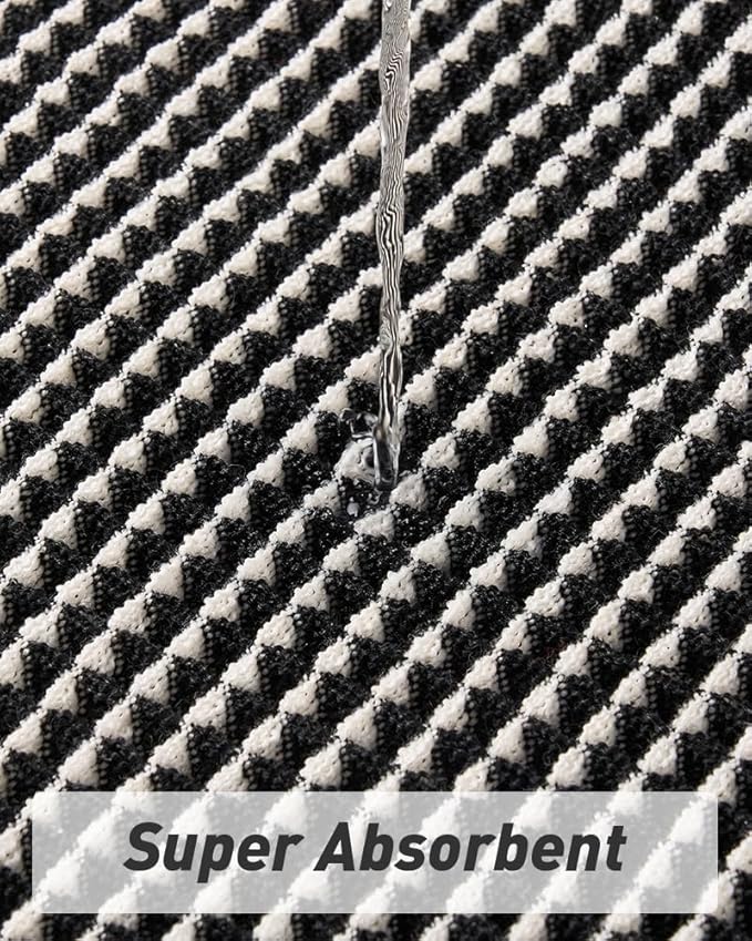 AMOAMI Upgraded Waffle Runner Rug Super Absorbent Non Slip Bath Mats for Bathroom Machine Washable Bathroom Runner Rug with Tassels, Ideal for Hallway Bedroom Laundry Room, 17" x 72", Black & Cream