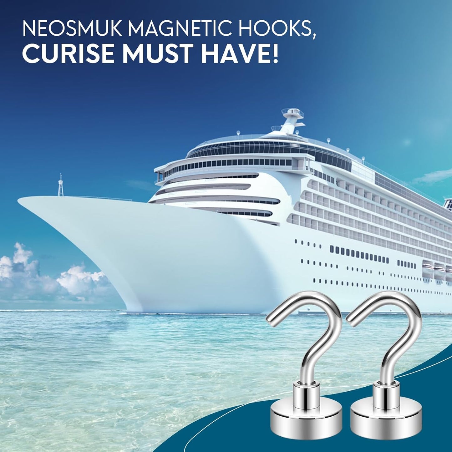 Neosmuk Magnetic Hooks, Cruise Ship Essentials, 30lb+ Heavy Duty Magnetic Hooks for Cruise Cabins, Refrigerator, Grill, Hanging, and Travel | Extra Strong Must-Haves Magnet Hook(Silver,Pack of 12)