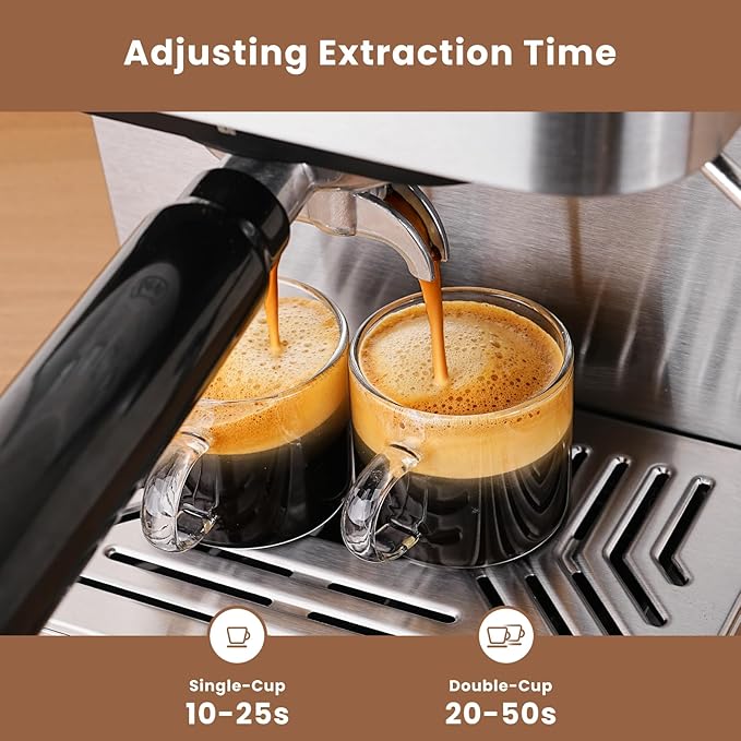 Gevi Espresso Machine with Milk Frother, 20 Bar Espresso Maker for Home with Stainless Steel Exterior,Compact Espresso Machine with 58mm Professional Portafilter for Cappuccino, Latte, Silver