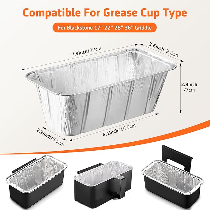 20 Pack Grease Cup Liners for Blackstone Griddle Accessories, Aluminum Foil Drip Pan Grill Grease Tray Liner Grease Catcher Cup Liner for 17, 22, 28 & 36 inches Griddle (20 Pack)