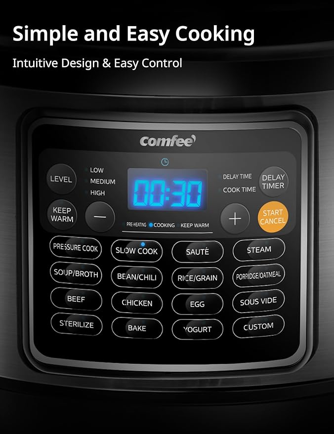 COMFEE’ 16 in 1 Electric Pressure Cooker Instant Multi Cooker Olla de Presion Non-Stick Pot Yogurt Maker Rice Cooker Slow Cooker Sauté Steamer 8 Quarts for Family Feast