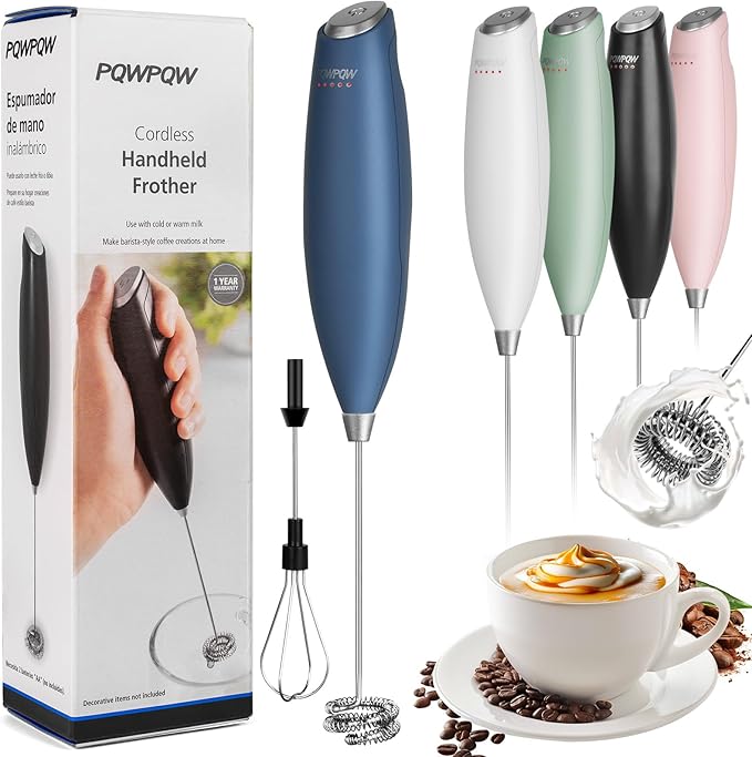 Portable Milk Frother - 15s Creamy Froth, Multifunctional, Battery-Powered, Easy to Clean, Perfect for Travel, Coffee, Matcha, Blended Drinks ! (Blue, 1)
