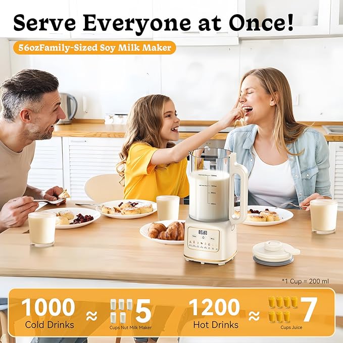 55oz Nut Milk Maker, Automatic Milk Maker with 20 Blades for Homemade Almond, Oat, Soy Milk, Plant-Based Milk, 10 in 1 Milk Maker Machine with Delay Start/Keep Warm/Self Clean/Boil Water