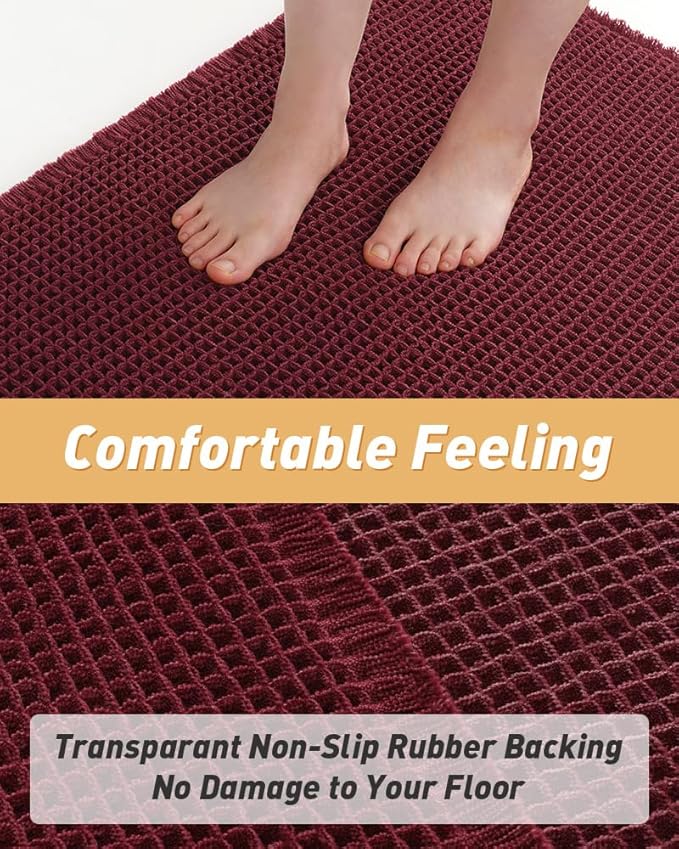 Upgraded Waffle Runner Rug Super Absorbent Non Slip Bath Mats for Bathroom Machine Washable Bathroom Runner Rug with Tassels, Ideal for Hallway Bedroom Laundry Room, 2'x 5'(24" x 60"), Burgundy