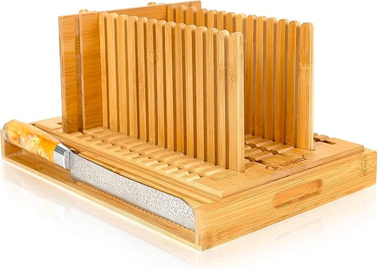 AISHIY 2025 Updated Bread Slicer - Adjustable Thickness and Width, Plug-in Slicing Guide Design, Cutting Board with Crumb Tray, Ideal for Homemade Bread, Cakes, Bagels, and More