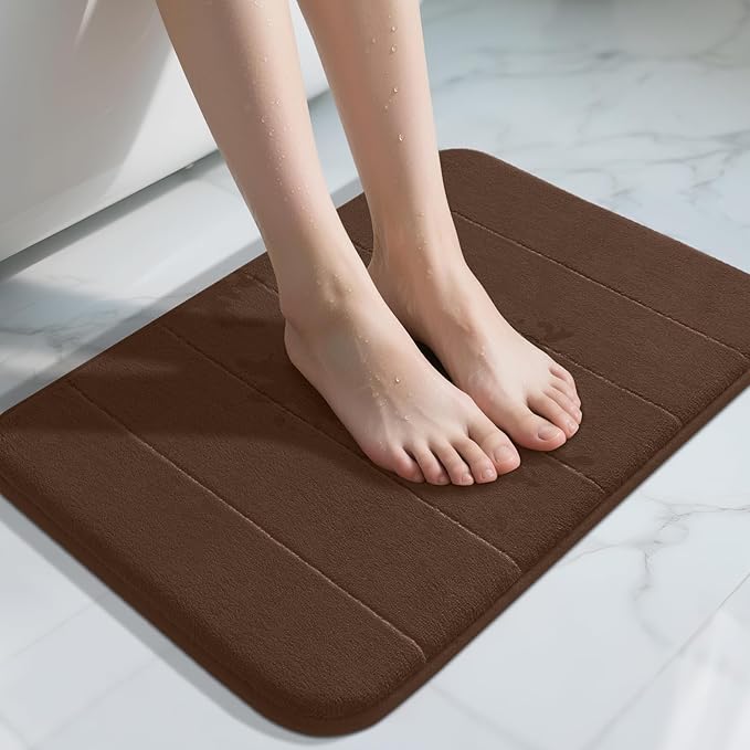 Yimobra Brown Bath Mat 24x17 Inch, Super Soft Absorbent Memory Foam Bathroom Rug Non Slip, Quick Dry, Machine Washable Floor Carpet for Tub Shower, Home Decor Accessories