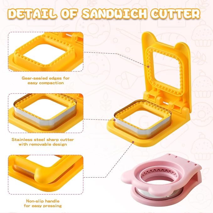 2 Pack Sandwich Cutters For Kids Lunch，Home DIY Round& Square Crustless Sandwich Cutter, 3.7 Inches Sandwich Sealer for Breakfast Lunch, Pink and Yellow