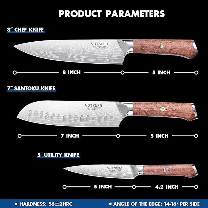 YOTSUBA Kitchen Knives Set 3 PCS, Ultra Sharp Chef Knife Set High Carbon Stainless Steel Blade, for Home & Restaurant Use, With Smooth Ergonomic Handle and Stylish Premium Gift Box