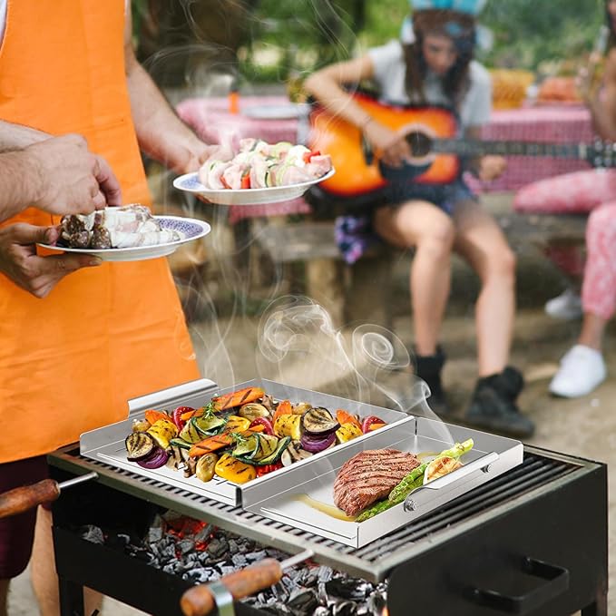 Onlyfire BBQ Grill Tray, Stainless Steel Grill Topper Grill Pan with Holes and Handle for Grilling Veggies, Meat & Seafood, Outdoor Flat Top Grilling Basket for Any Grills