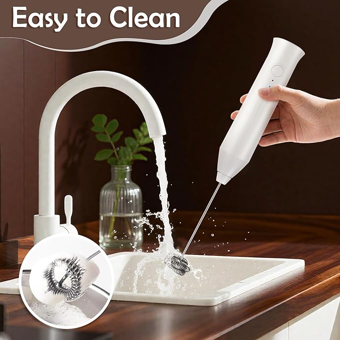 Milk Frother - Electric Handheld Milk Foam Maker with 2 Stainless Steel Whisk, Rechargeable 3 Speeds for Coffee Lattes Cappuccino Matcha