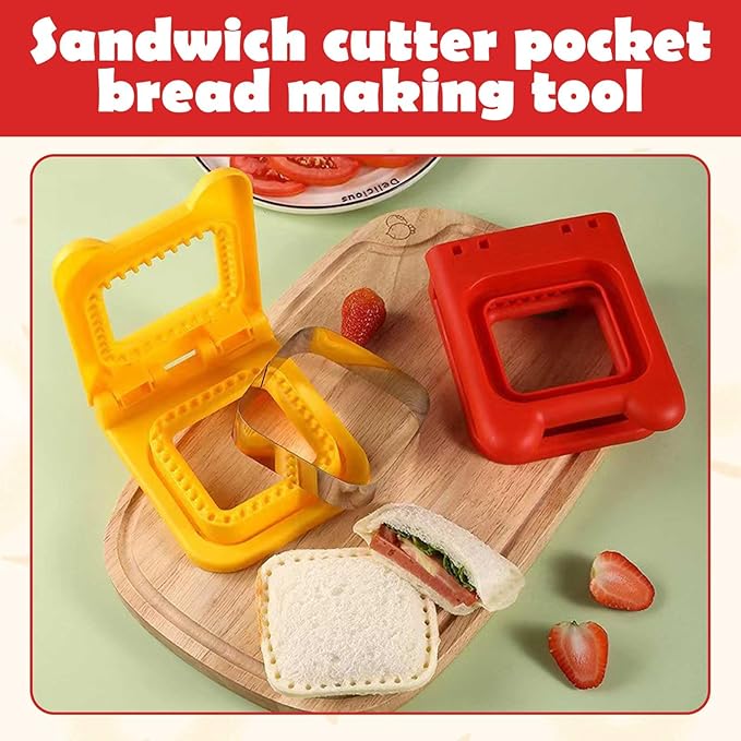 2 PCS Sandwich Cutter and Sealer, Square Cookies & Crustless Bread DIY Maker