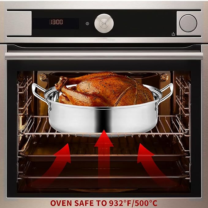 Roasting Pan With Rack and Lid,Oval Stainless Steel Turkey Roasting Pan,22INCH(With Handle), Dishwasher Safe Bakeware for Turkey,Roasted Chicken,Beef or Veggies,by DIMESHY