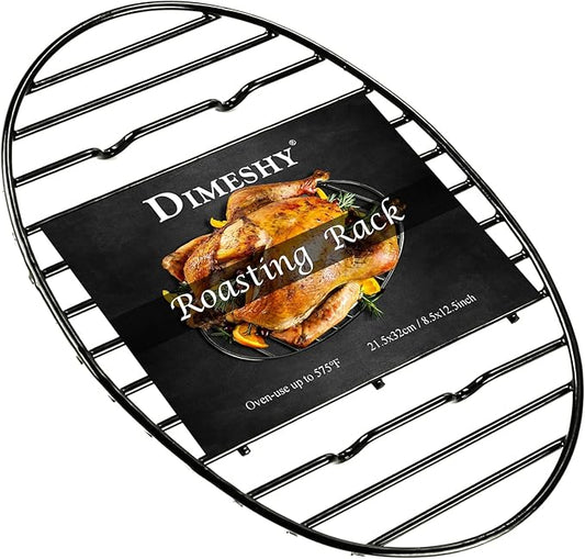 Roasting Rack, Black with Integrated Feet, Enamel Finished, Nonstick, fit for 15 inches oval roasting pan, safety, dishwasher, Great for Basting, Cooking, Drying, Cooling rack. (12.5”x 8.5”)