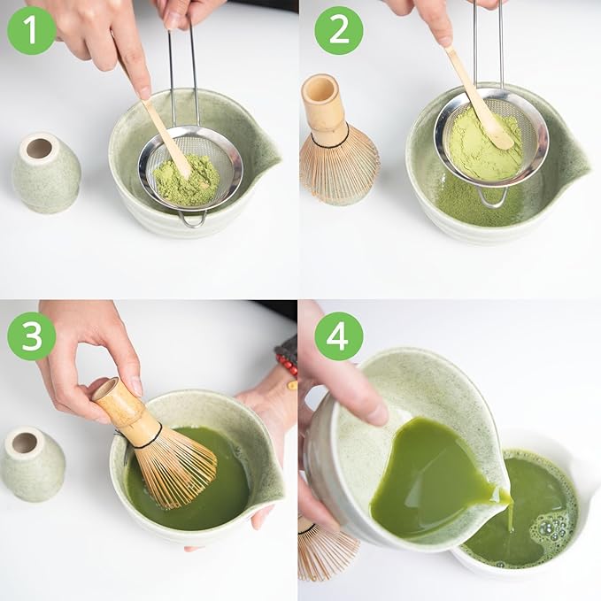 Matcha Whisk Set, Matcha Kit Set with Bowl, Whisk, Bamboo Scoop, Scoop Rest, Sifter - 5 Pcs Matcha Kit for Lover
