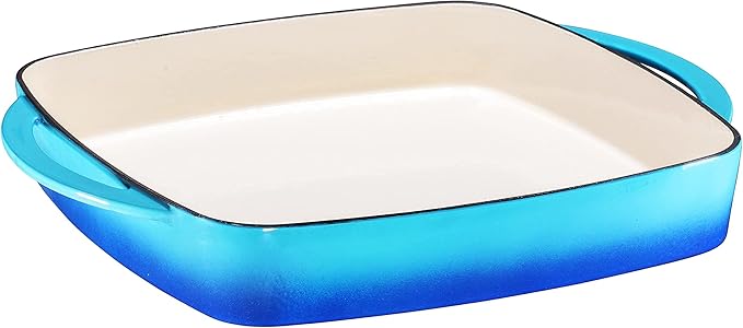 Bruntmor 2-in-1 Pre-Seasoned Square Cast Iron Dutch Oven with Dual Handles, Non Stick Pan with Grill, All-in-One Cookware Set, Cast Iron Casserole Dish with Lid for Braising Dishes,Caribbean Blue