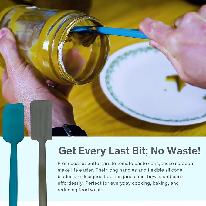 TWO Food Saving, Fast Kitchen Scrapers that Get ALL Food Out of Cans and Jars, esp. corners and bottoms. For peanut butter, mayonnaise, tomato paste, purées, etc. Dishwasher-safe. (Turquoise/Slate)