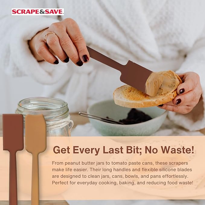 TWO Food Saving, Fast Kitchen Scrapers that Get ALL Food Out of Cans and Jars, esp. corners and bottoms. For peanut butter, mayonnaise, tomato paste, purées, etc. Dishwasher-safe. (Sand/Coral)