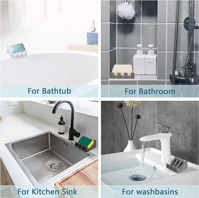 Self Draining Soap Dish,Silicone Suction Cup Soap Holder, Bathroom Soap Dish for Bar Soap,Can Extend Soap Life,Bathroom, Bath Tub, Kitchen Sink (3, Black)