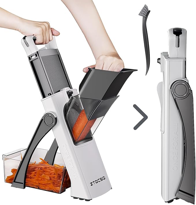 (All in 1) Upgraded Version Mandoline Slicer for Kitchen & Adjustable Mandolin. Detachable Blade, Kitchen Veggie Chopper Cut Slicing, Strips, Shredding, Dicing, Chop