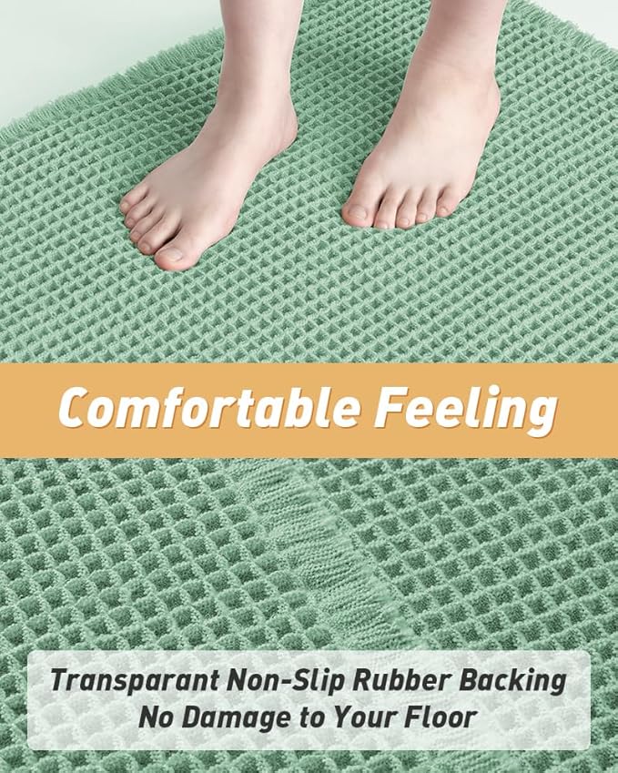 AMOAMI Upgraded Waffle Runner Rug Super Absorbent Non Slip Bath Mats for Bathroom Machine Washable Bathroom Runner Rug with Tassels, Ideal for Hallway Bedroom Laundry Room, 2'x 5'(24" x 60"), Sage