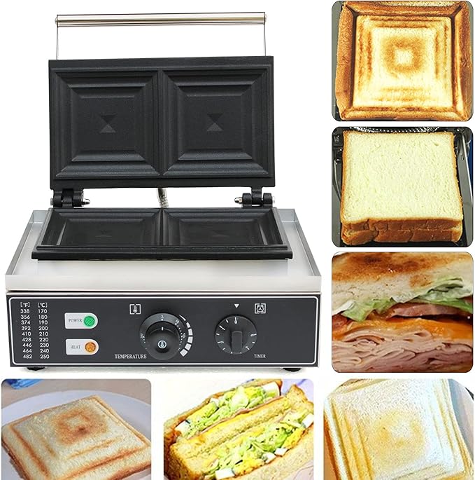 Electric Sandwich Making Machine, 1500W Commercial Sandwich Maker with Indicators and Large Capacity Baking Pans, Double Pan Sandwich Burgers Panini Maker Machine Adjustable Temperature & Time