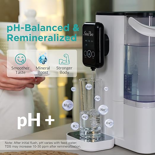 SimPure Y9A UV Countertop Reverse Osmosis Water Filter, Alkaline Remineralization 300 GPD 6 Stage Purification, RO Water Filtration System, Super Fast Filtering Portable Water Purifier