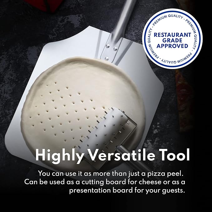 New Star Foodservice 50172 Aluminum Pizza Peel, Wooden Handle, 12 x 14 inch Blade, 52 inch overall