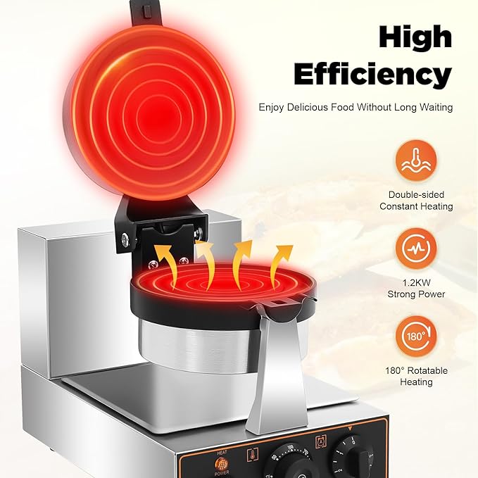 Electric Burger Waffle Baking Machine Commercial Waffle Cone Maker Double-Sided Constant Heating Ice Cream Sandwich Maker for Home Kitchens Snack Food Factories Panini Press Machine