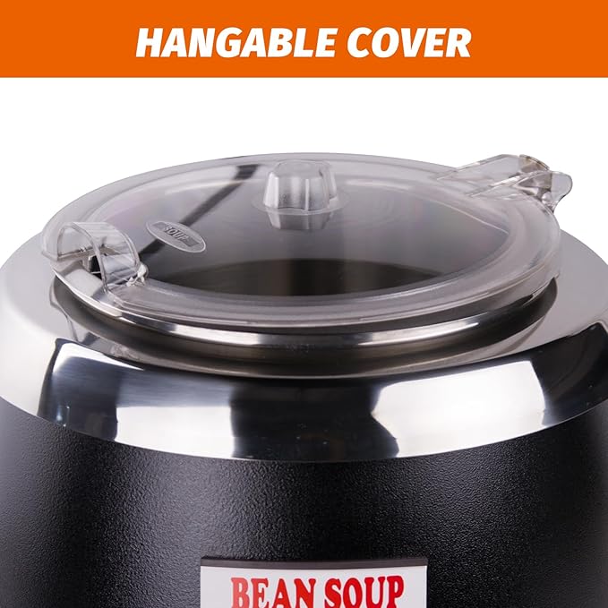 10.5Qt Soup Warmers Commercial Soup Kettle Warmer with Hinged Lid and Detachable Stainless Steel Pot, Food Warmer for Parties, Buffet - Black