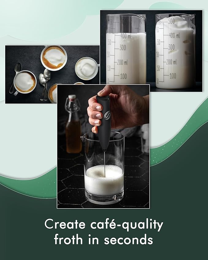 Milk Frother With Stand Handheld Drink Mixer Handheld with 2 Whisks Milk Frother Wand Coffee Frother Electric Whisk Stirrers Electric Milk Frother for Coffee Mixer Wand-Night Black