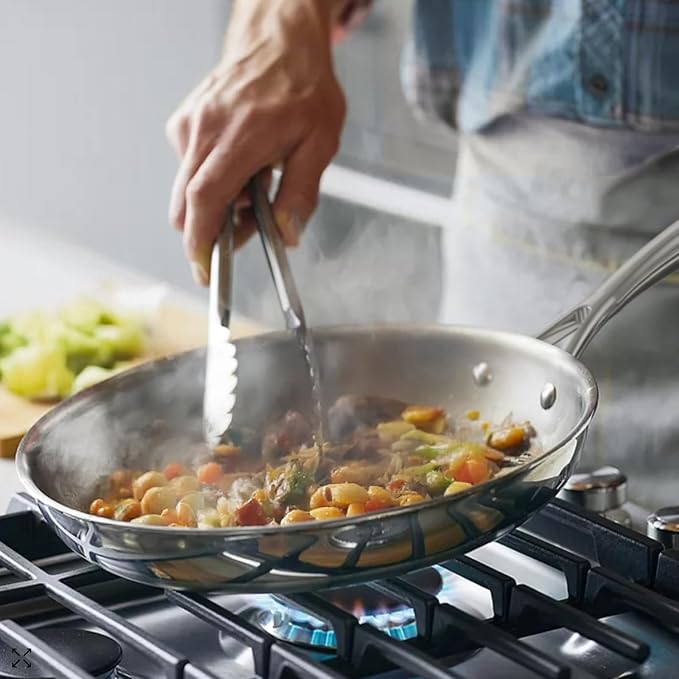 9.5 Inch Stainless Steel Frying Pan, 5-Ply Stainless Steel Pan, Dishwasher and Oven Safe, Induction Pan, Even Heat Distribution