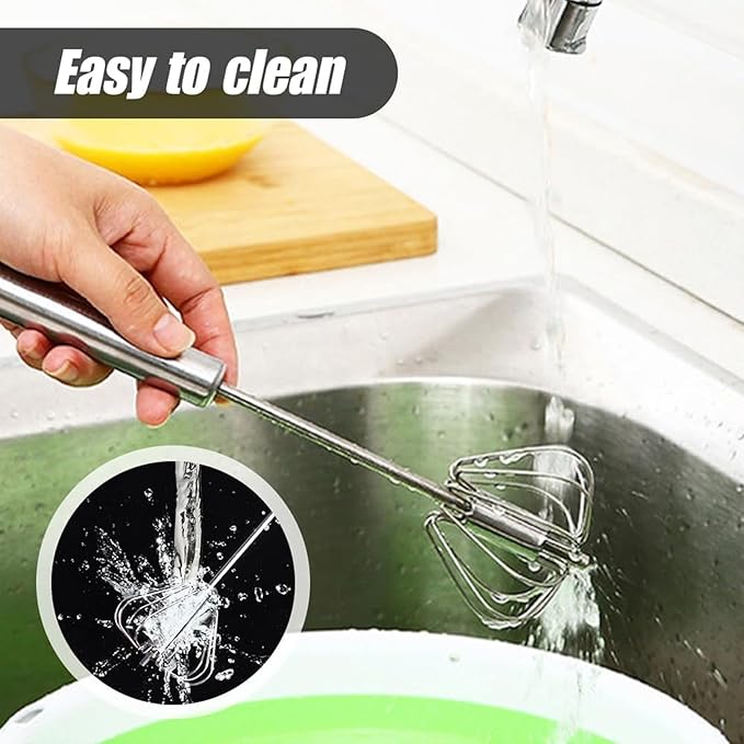 Stainless Steel Semi Automatic Whisk - 12 Inch Easy Whisk Rotating Hand Egg Beater for Milk Frother, Dough, Cream, Matcha, Hand Push Kitchen Mixer for Blending, Whisking, Beating & Stirring (4 All)