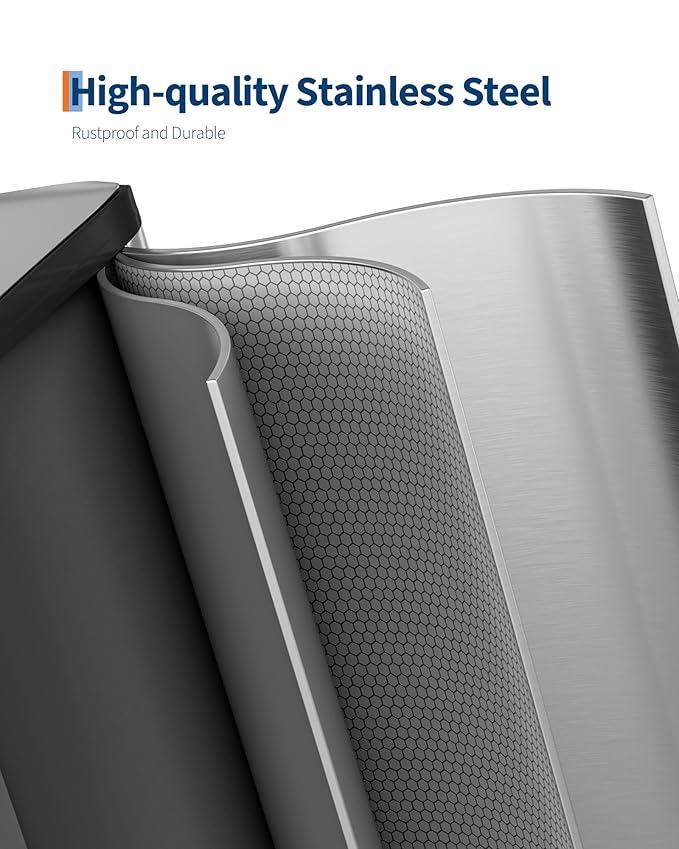 GarveeHome 2 x 8 gal Stainless Steel Double Trash Can with Lid for Kitchen, Large Dual Trash and Recycle Bin Combo, Step-on Kitchen Metal Garbage Cans, PP Inner Buckets, Liner Rim, Silver