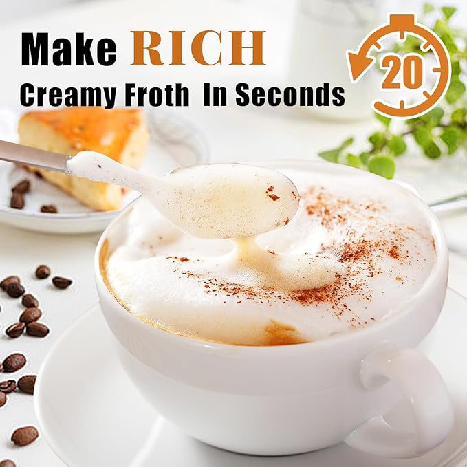 Nahida Milk Frother Wand for Coffee Frother Handheld with Stand Drink Mixer with 3 Heads 3 Speeds Electric Whisk Foam Maker For Latte, Cappuccino, Hot Chocolate - Silver