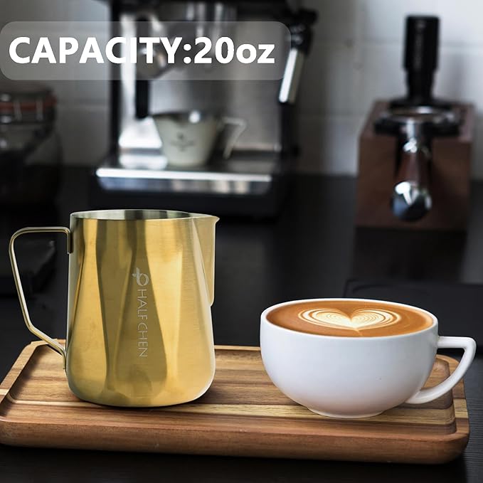 Milk Frothing Pitcher,350ml/600ml Milk Milk Frothing Cup Stainless Steel Kettle (12oz/20oz) Coffee Bar Cappuccino Espresso Machine Accessories Barista Tools (20 Ounces)