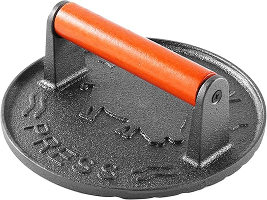 Burger Press 7.2 inch Round Professional Heavy Duty Cast Iron Hamburger Smasher Tool for Blackstone Griddle Grill,Smashburger, Bacon, Ground Beef Meat, Steak, Sausage, Sandwich Cooking
