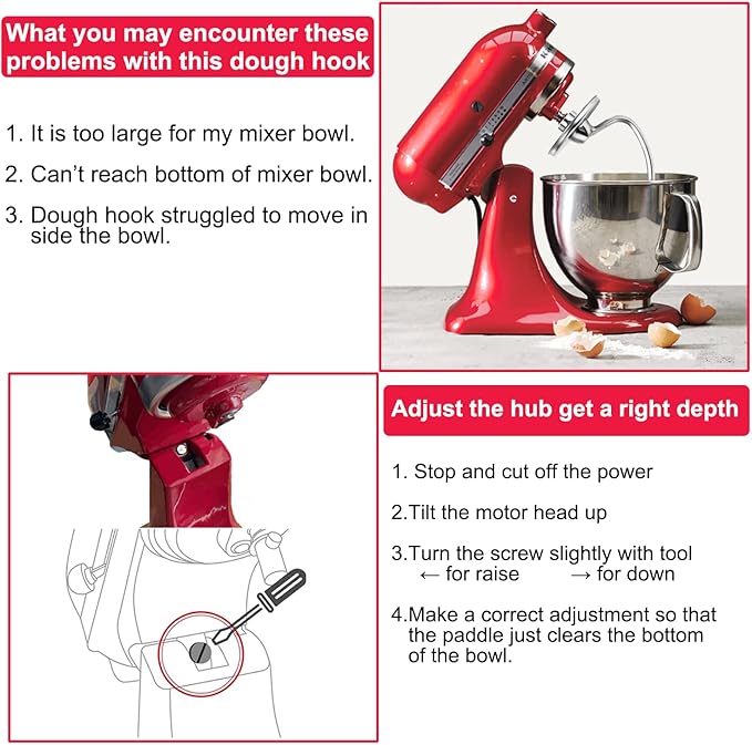 Stainless Steel Dough Hook for KitchenAid 4.5/5 Quart Tilt-Head Stand Mixer, Fit for Classic, Classic Plus and Artisan Serie K45SS, KSM75, KSM90, KSM95, KSM150, Heavy Duty and Dishwasher Safe
