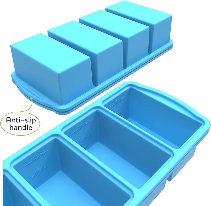 Silicone Freezer Trays with Lid,1-cup Soup Freezer Container large Ice Cube Molds with Reinforced Steel Ring Top for freezing Soup Sauce Broth Leftovers oven Dishwasher -Safe(2-Pack)