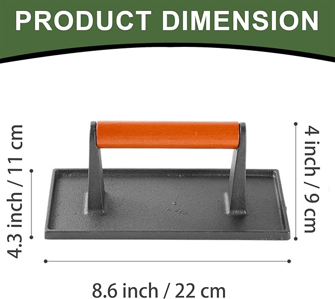 Smash Burger Press with Cast Iron Professional Heavy Duty Hamburger Smasher Tool for Grill Griddle Camp Chef Pitboss Weber and Meat Steak(8.6x4.3 inch Rectangle)