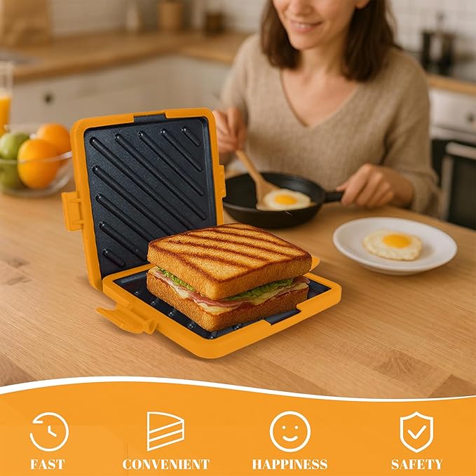 Microwave Sandwich Maker - Microwave Toastie Sandwich Maker，3-in-1 Toastie Panini Press with Dishwasher Safe Design No Electricity Needed Fast Cooking for Travel Friendly/Office/Home(Yellow)