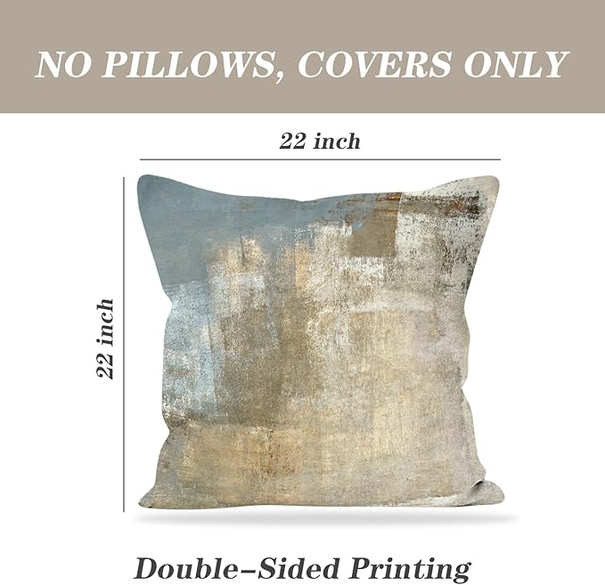 Grey and Beige Abstract Art Contemporary Pillow Cover, Modern Neutral Decorative Throw Pillows Cushion Cover for Bedroom Sofa Living Room 22 x 22 Inch Set of 2